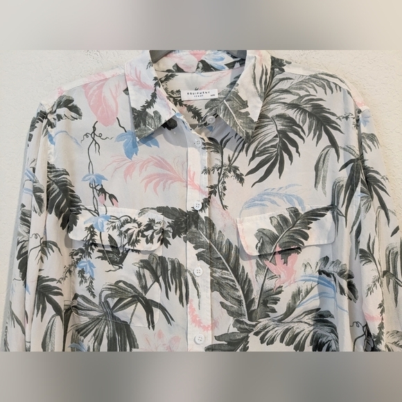 Equipment Femme White 100% Silk Button-Up Signature Silk Shirt Tropical Hawaiian - Picture 5 of 10